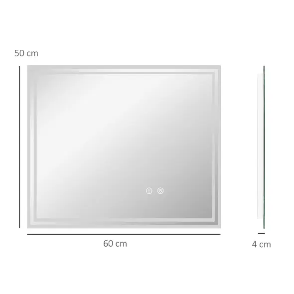 kleankin LED Bathroom Mirror with Lights, Illuminated Makeup Mirror, Vanity Mirror with 3 Colour, Smart Touch, Anti-Fog - 3