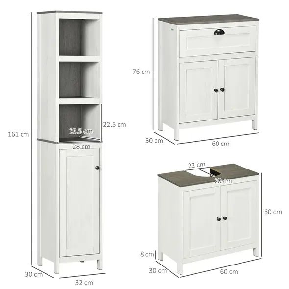 kleankin Bathroom Furniture Set with Adjustable Shelves, 6-Tier Tall Bathroom Storage Cabinet, Floor Cabinet with Drawer, Under Sink Cabinet, Antique White - 3
