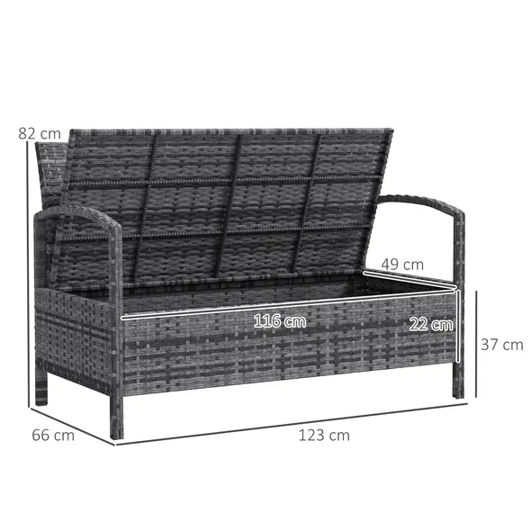 Outsunny 125L Storage Garden Bench, with Cushion - Grey - 3