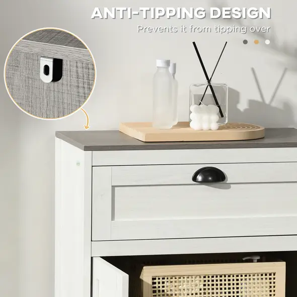 kleankin Bathroom Floor Cabinet, Freestanding Storage Cupboard with Drawer, Double Door Cabinet and Adjustable Shelf, White - 6