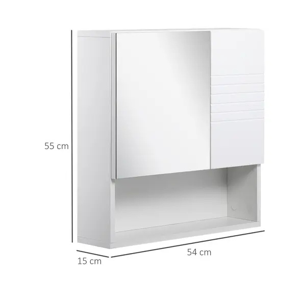 kleankin Bathroom Mirror Cabinet Wall-Mounted Storage w/ Double Door Adjustable Shelf - White - 3