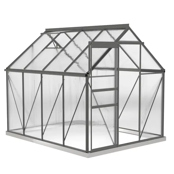 Outsunny 190 x 253 cm Walk-In Polycarbonate Greenhouse - Dark Grey - 1
