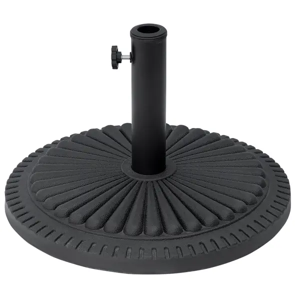 Outsunny 14kg Round Cement Parasol Base Umbrella Weight Stand Holder Fits Φ35mm,Φ38mm,Φ48mm Pole for Patio Outdoor Garden - Black - 1