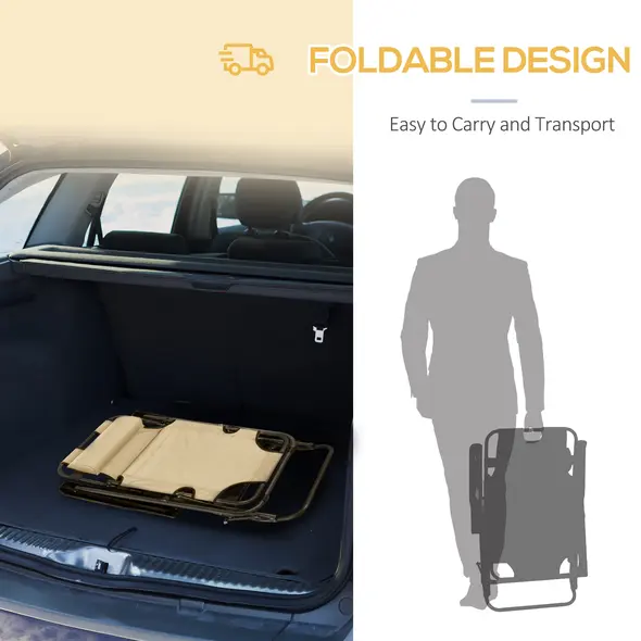 Outsunny 2 in 1 Folding Sun Lounger Reclining Garden Chair Set of 2 with 2-Level Adjustable Backrest, Outdoor Zero Gravity Recliner Garden Chairs with Head Pillow and Armrests, Beige - 5