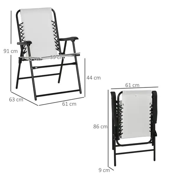 Outsunny  Pieces Patio Folding Chair Set, Outdoor Portable Loungers for Camping Pool Beach Deck, Lawn Chairs with Armrest Steel Frame, Cream White - 3