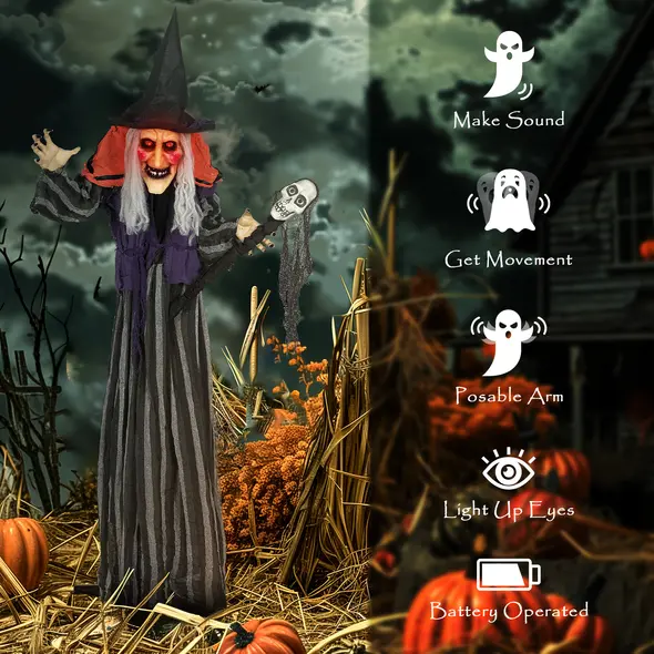 Outsunny 160cm Lifelike Moving Witch Decoration - Multi - 7