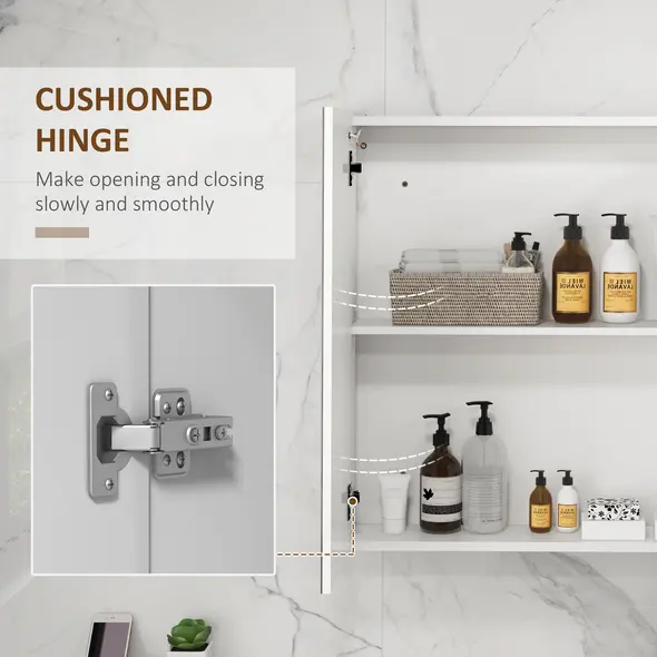 kleankin Bathroom Mirror Cabinet with Light, Bathroom Storage Cupboard with USB Charge, Adjustable Shelf, 90x15x70cm, White - 7