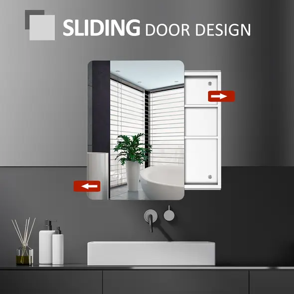 kleankin Bathroom Storage Cabinet w/Sliding Mirror Door, Wall Mounted Bathroom Cabinet with 3 Shelves, Stainless Steel Frame, 46W x 66H cm - 4