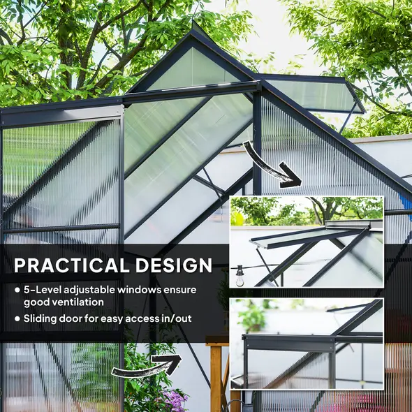 Outsunny 190 x 190cm Walk-In Polycarbonate Greenhouse - 5