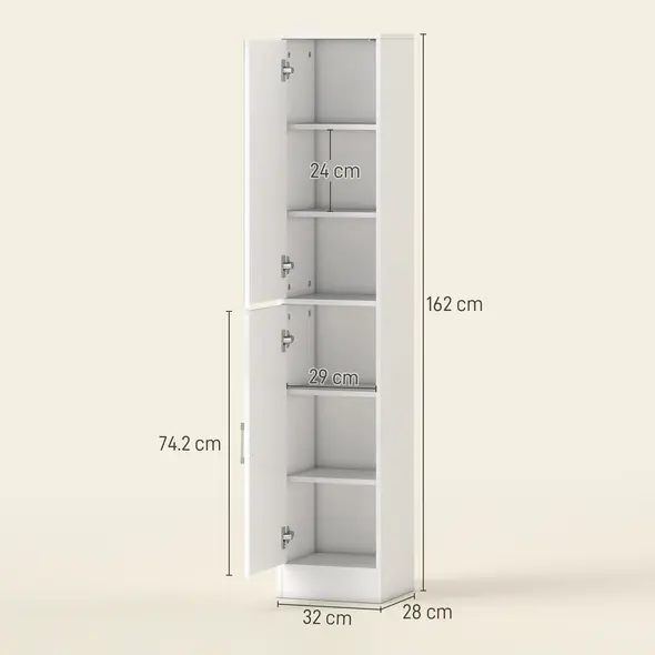 kleankin Tall Bathroom Cabinet with Mirror and Adjustable Shelf - High Gloss White - 3