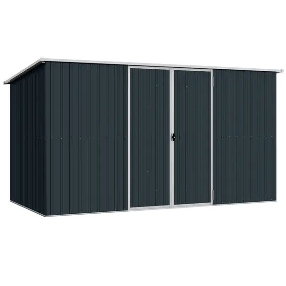 Outsunny 11 x 5.6ft Galvanised Steel Garden Shed, Metal Shed, Garden Storage Shed with Lockable Doors and Gloves for Outdoor Patio, Garden, Grey - 1