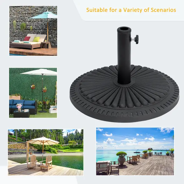 Outsunny 14kg Round Cement Parasol Base Umbrella Weight Stand Holder Fits Φ35mm,Φ38mm,Φ48mm Pole for Patio Outdoor Garden - Black - 7