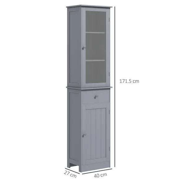 kleankin Bathroom Storage Cabinet with 3-tier Shelf Drawer Door, Floor Cabinet Free Standing Tall Slim Side Organizer Shelves, Grey - 3