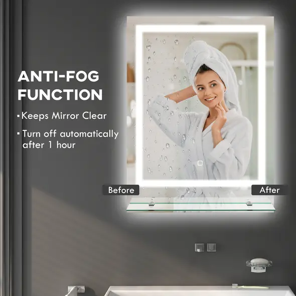 kleankin Large Vanity Mirror with Lights and Shelf, Illuminated bathroom Mirror with 3 Colour Brightness, Smart Touch, Anti-Fog - 6