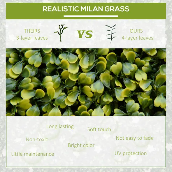 Outsunny 12PCS Artificial Boxwood Wall Panels 50cm x 50cm Grass Privacy Fence Screen Faux Hedge Greenery Backdrop Encrypted Milan Grass for Home Garden Backyard Balcony - 4