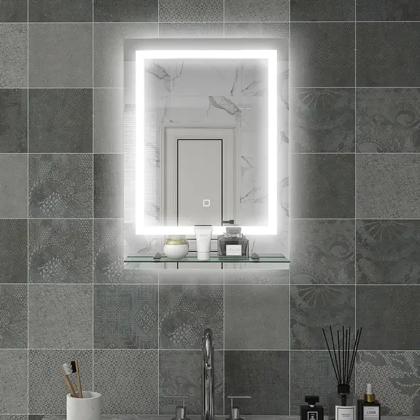 kleankin Large Vanity Mirror with Lights and Shelf, Illuminated bathroom Mirror with 3 Colour Brightness, Smart Touch, Anti-Fog - 2