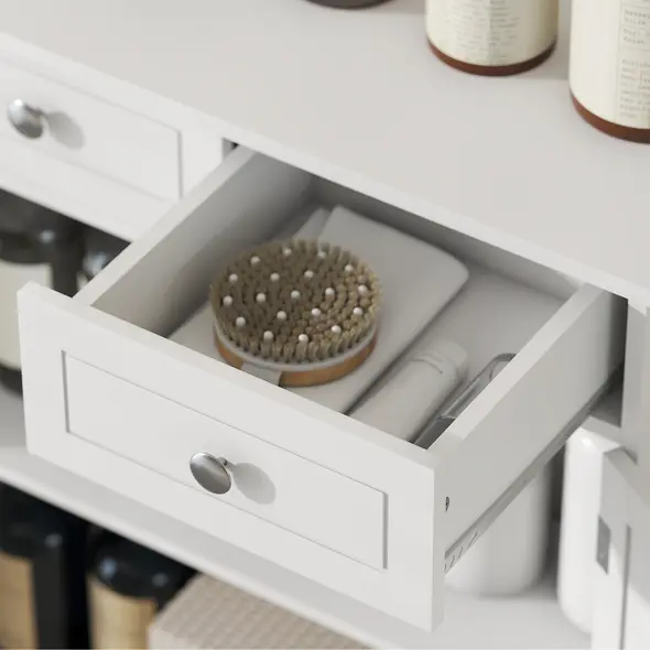 kleankin 75x60cm Freestanding Bathroom Storage Cabinet Unit w/ 2 Drawers Cupboard Adjustable Shelf Metal Handles Traditional Style White - 9