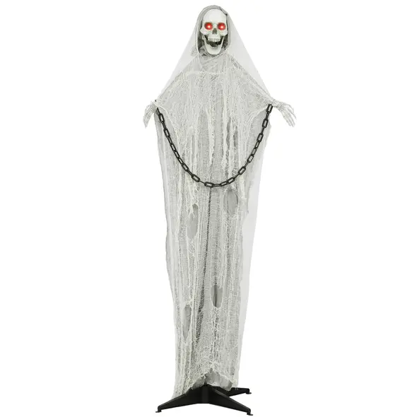 Outsunny 183 cm Life Size Halloween Animated Skeleton Grim Reaper with Glowing LED Eyes, Scary Halloween Decorations, Battery Operated, Indoor Party Props - 1