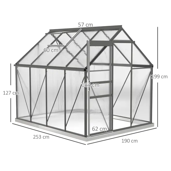 Outsunny 190 x 253 cm Walk-In Polycarbonate Greenhouse - Dark Grey - 3