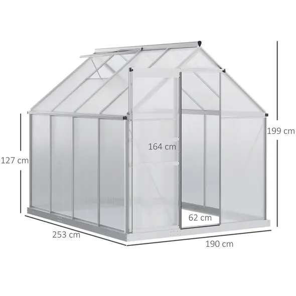 Outsunny 190 x 253 cm Walk-In Polycarbonate Greenhouse - Silver-Tone - 3