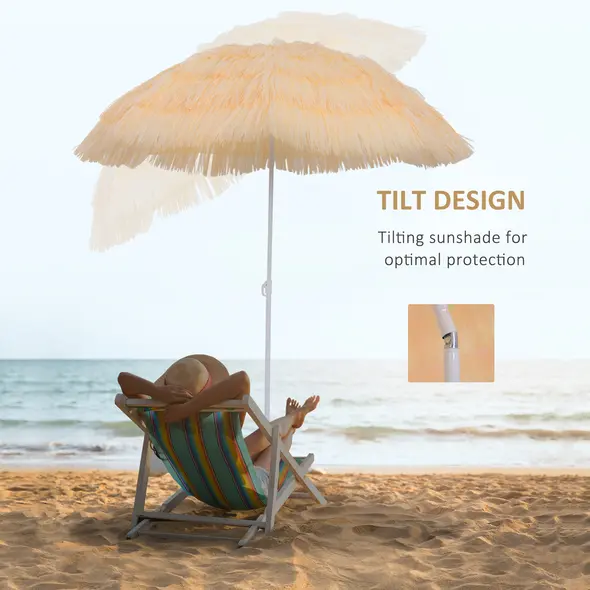 Outsunny 1.6m Patio Garden Hawaii Beach Sun Umbrella Sunshade Hawaiian Folding Tilting Crank Parasol (Wheat) - 7