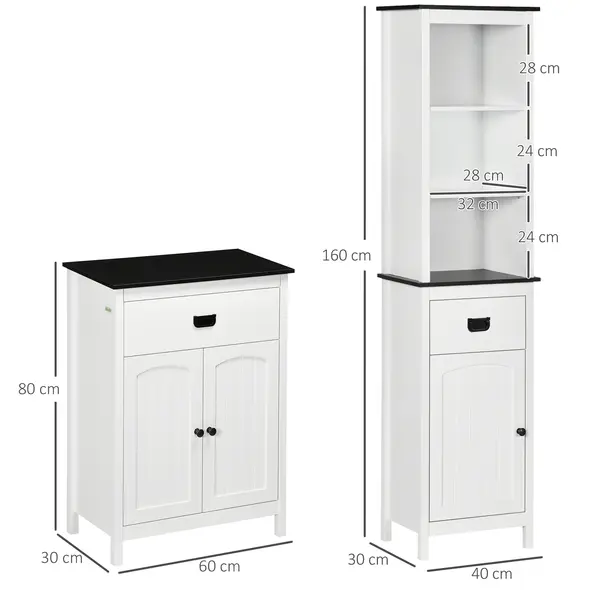 kleankin Bathroom Furniture Set, Bathroom Floor Cabinet with Drawer and Double Door, Tall Bathroom Cabinet with Drawer and Adjustable Shelf for Bathroom, White - 3