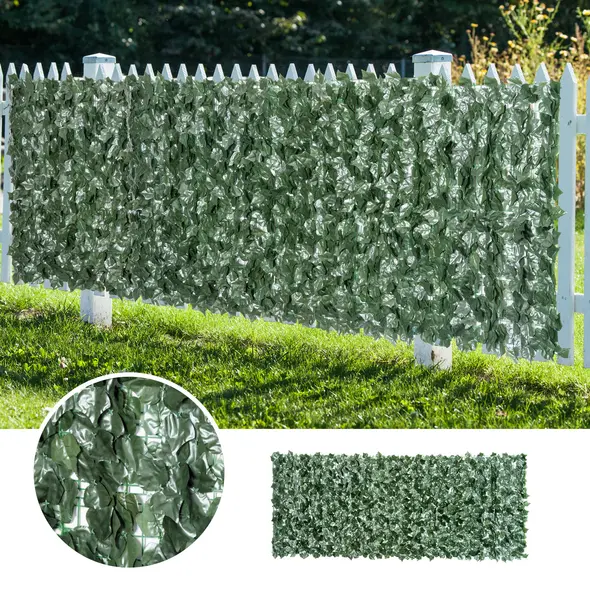 Outsunny 1-Piece Artificial Leaf Hedge Screen Privacy Fence Panel for Garden Outdoor Indoor Decor, Dark Green, 3M x 1.5M - 7