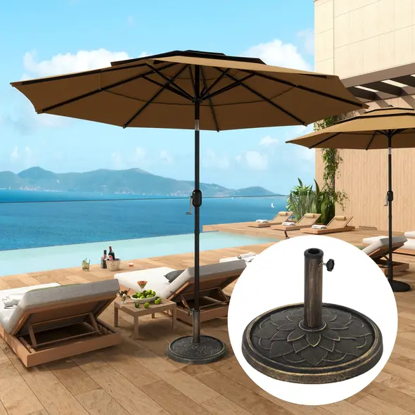 Outsunny 12kg Resin Garden Parasol Base, Round Umbrella Base, Heavy Duty Sun Umbrella Base for 32, 38, 48 mm Umbrella Poles for Deck Poolside, Bronze Tone - 2