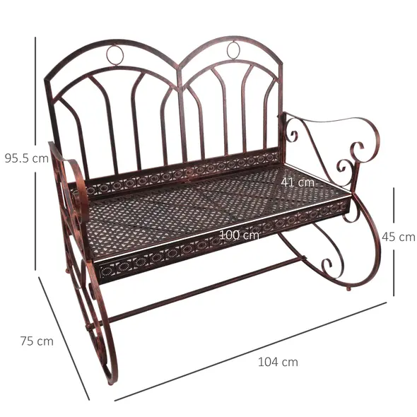 Outdoor Iron Rocking Chair-Bronze Red - 3