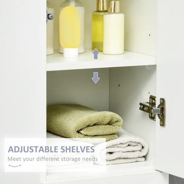 kleankin Luxury Tall Bathroom Cabinet with High Gloss Panel, Sleek White Bathroom Cabinet with Push-to-Open Door, White - 6