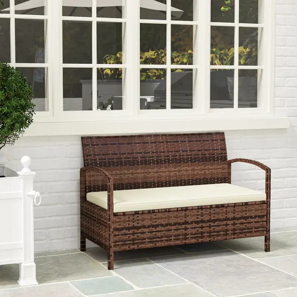 Outsunny 125L Storage Garden Bench, with Cushion - Brown - 8