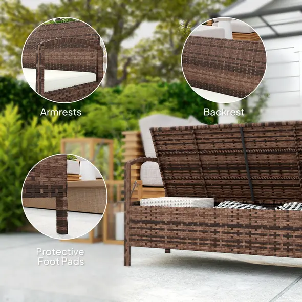 Outsunny 125L Storage Garden Bench, with Cushion - Brown - 7