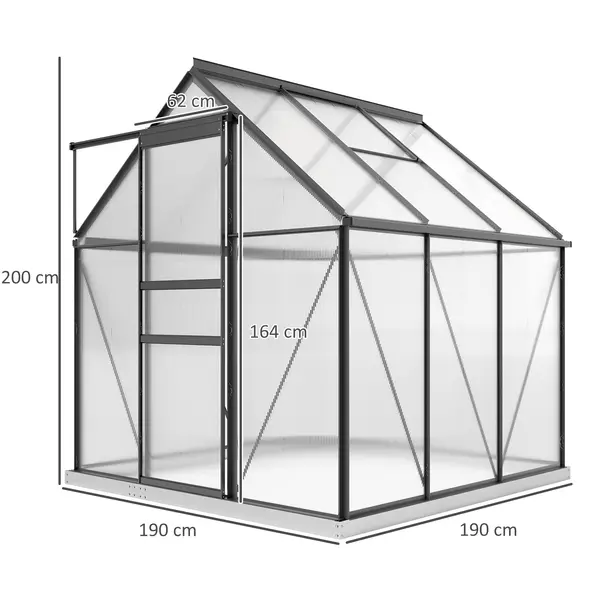 Outsunny 190 x 190cm Walk-In Polycarbonate Greenhouse - 3