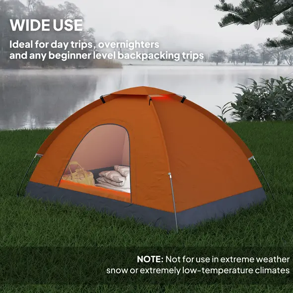 Outsunny 2 Person Camping Tent, Dome Tent with Zipped Doors, Storage Pocket, Portable Handy Bag, Orange - 7