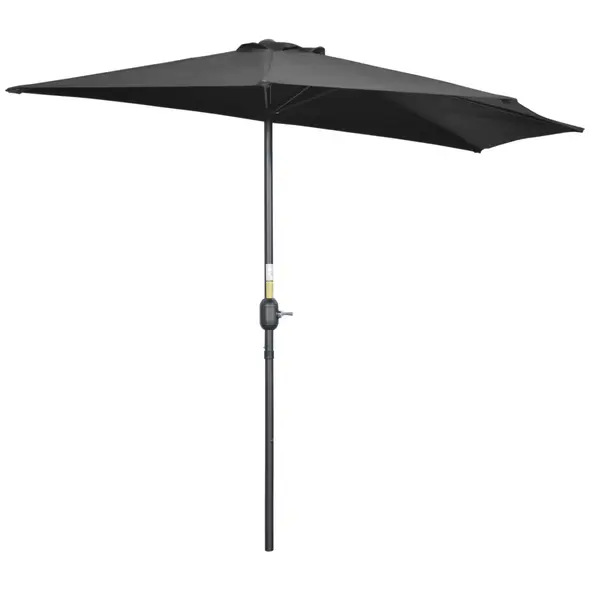 Outsunny 2.7m Garden Half Parasol, Outdoor Balcony Umbrella with 5 Steel Ribs, Patio Sun Shade, Black - 1