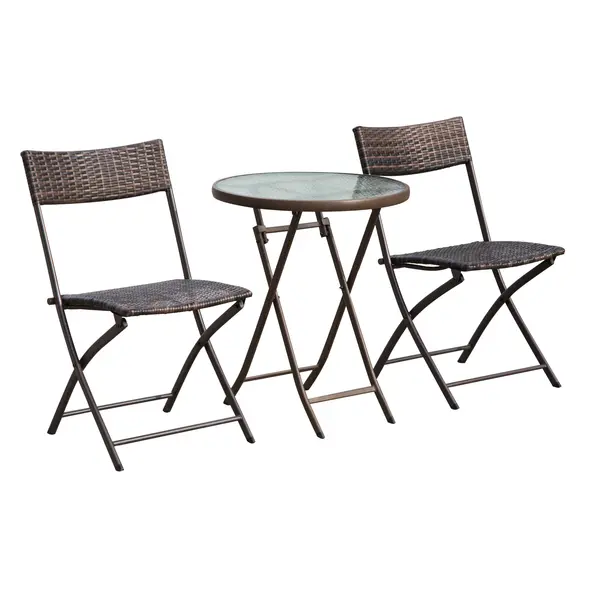 Outsunny 2 Seater Wicker Rattan Bistro Set-Brown - 9