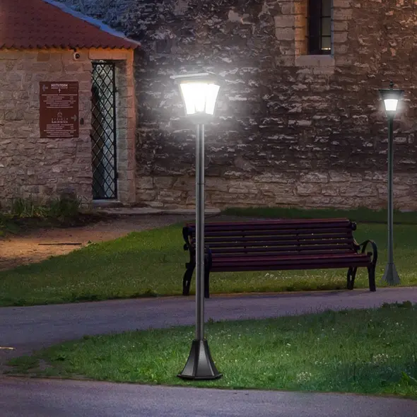 Outsunny 2 Pieces Outdoor Garden Solar Post Lamp Sensor Dimmable LED Lantern Bollard Pathway 1.6M Tall – Black - 2