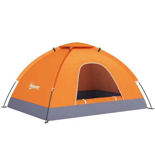Outsunny 2 Person Camping Tent, Dome Tent with Zipped Doors, Storage Pocket, Portable Handy Bag, Orange - 1