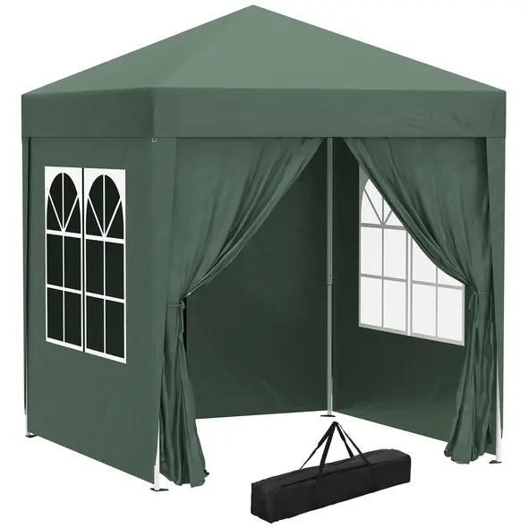 Outsunny 2 x 2 m Garden Pop Up Gazebo, Wedding Party Tent Marquee, Water Resistant Awning Canopy with Sidewalls, Windows, Carry Bag, Green - 1