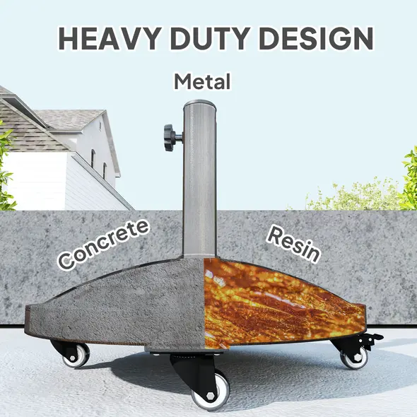 Outsunny 21kg Resin Garden Parasol Base with Wheels, Round Umbrella Stand, Heavy Duty Sun Umbrella Base for 32, 38, 48 mm Umbrella Poles for Deck Poolside, Bronze Tone - 5