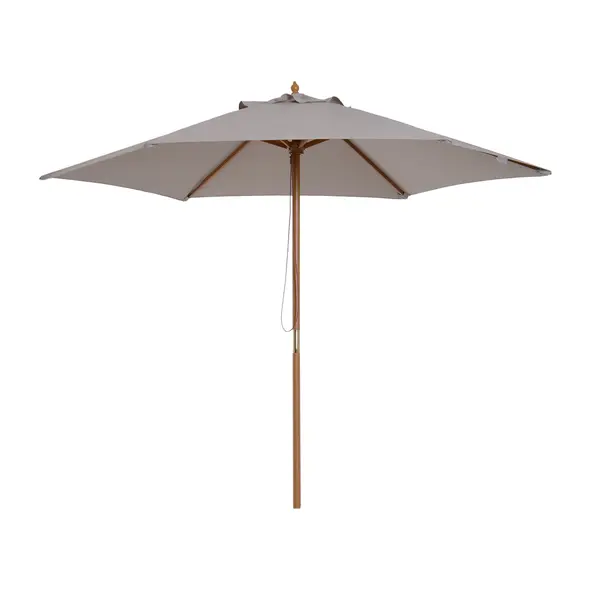 Outsunny 2.5m Wood Garden Parasol Sun Shade Patio Outdoor Wooden Umbrella Canopy, Table Market Umbrella with Vent, 38mm Pole, Rope Pulley Mechanism, Grey - 1