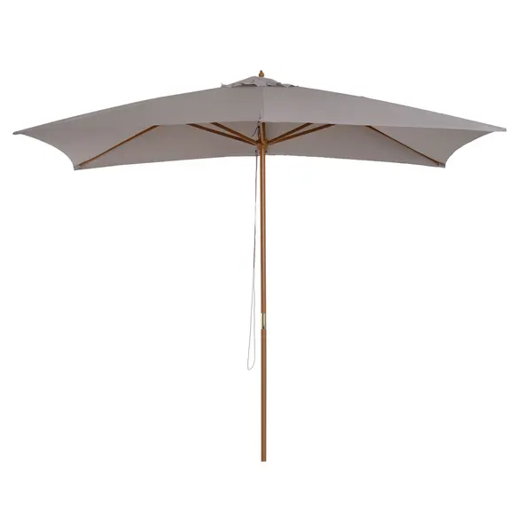 Outsunny 2 x 3m Wooden Garden Parasol Umbrella Outdoor Sun Shade Canopy, Table Market Umbrella with Vent, 38 mm Pole, Rope Pulley Mechanism, Light Grey - 1