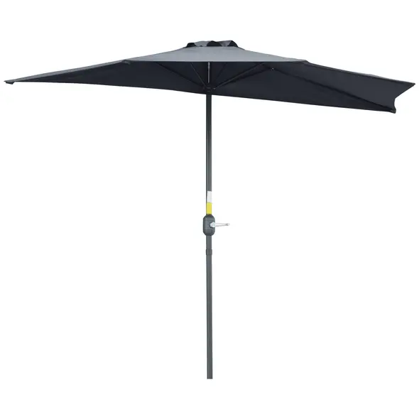 Outsunny 2.7m Garden Half Parasol, Outdoor Balcony Umbrella with 5 Steel Ribs, Patio Sun Shade, Grey - 1