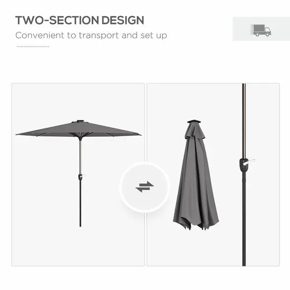 Outsunny 2.65m Garden Parasol, with LED Lights - Dark Grey - 7