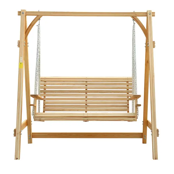 Outsunny 2 Seater Garden Swing Seat, Wooden Swing Chair Bench with Cup Holders for Outdoor Porch Patio, Natural - 8