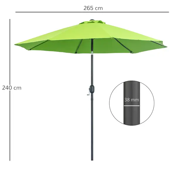 Outsunny 2.7M Garden Parasol Umbrella with Glass Fibre Ribs and Aluminium Frame, Tilting Sun Shade Shelter Canopy, Light Green - 3