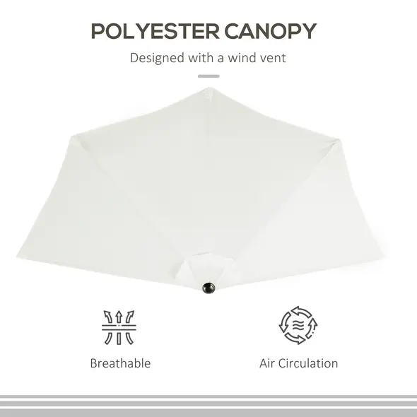 Outsunny 2.7m Garden Half Parasol, Outdoor Balcony Umbrella with 5 Steel Ribs, Patio Sun Shade, Cream White - 7