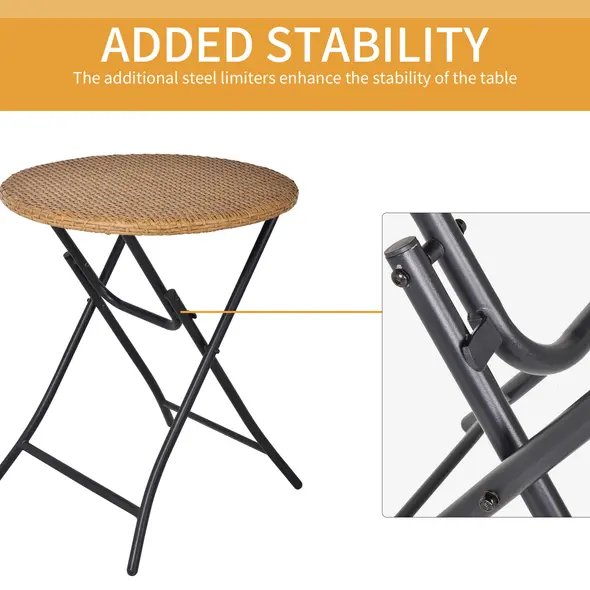 Outsunny 2 Seater Foldable Rattan Wicker Bistro Set, Coffee Table and Chairs, Natural - 8