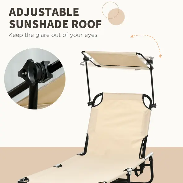 Outsunny 2 Piece Folding Sun Loungers with Canopy, Adjustable Recliner Garden Chairs with Side Pocket, Steel Frame and Breathable Mesh for Outdoor, Pool, Beach, Garden, Tan Brown - 5