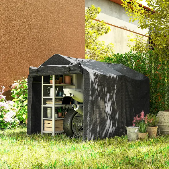 Outsunny 2.2 x 1.6 m Garden Storage Tent, Waterproof Anti-UV Bike Tent with Roll-up Zipper Door, Galvanised Outdoor Storage Shelter Carport for Bike, Motorbike, Garden Tools, Black - 7